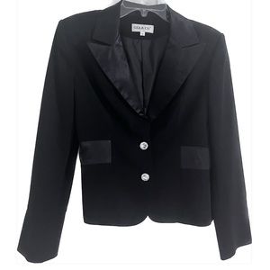 Gia & Co Short Black Tuxedo Jacket - Satin Lapels Rhinestone Buttons Size 2